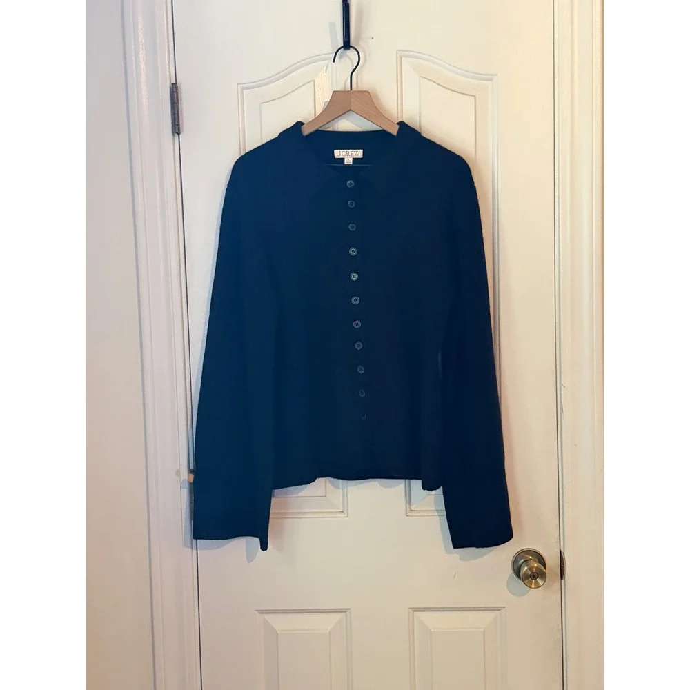 J.Crew | 2025 Milano-Stitch Cinched-Waist Cardigan XL Black Lambs Wool CM715